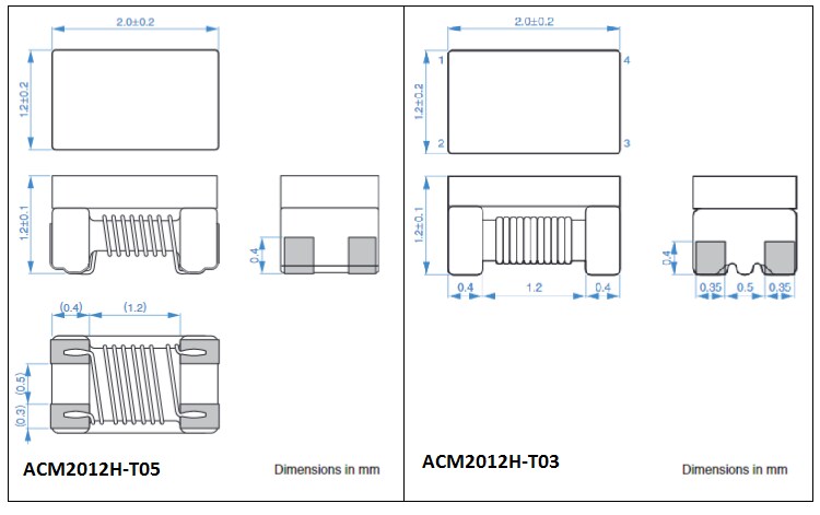 Mechanical Drawing - TDK ACM2012H Series Common Mode Filters